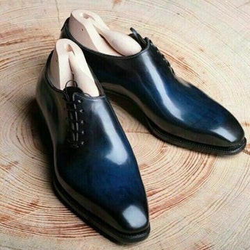 Handmade Mens Blue Leather Shoes, Men’s Designer Lace Up Formal Shoes