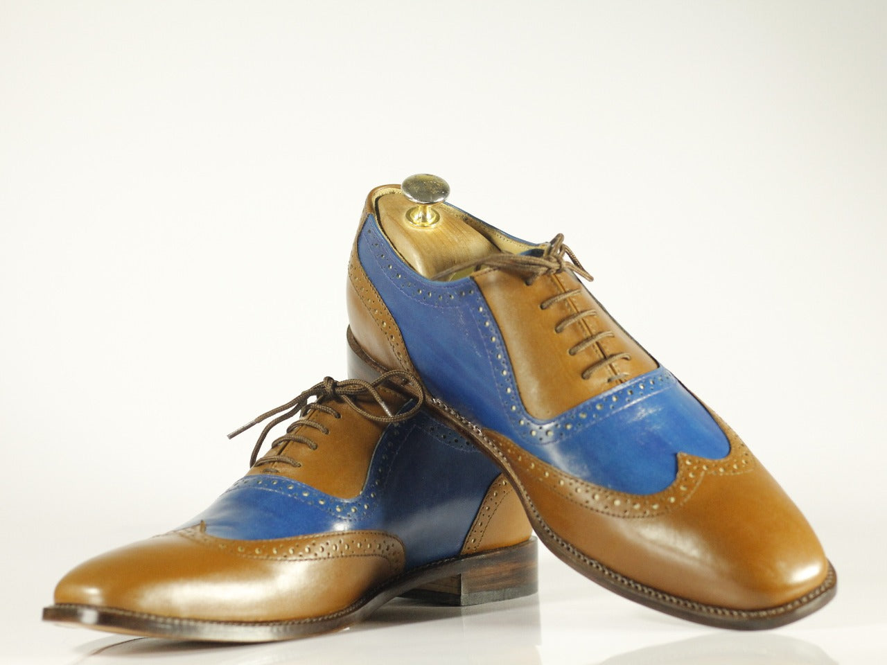 Men’s Handmade Brown Blue Wingtip Brogue Style Leather Shoes, Men Dressing Formal Shoes