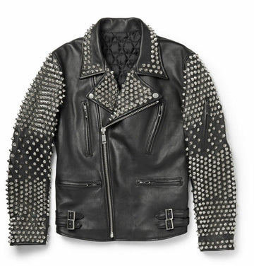 Stylish Men's Black Studded Biker Leather Punk Jacket, Men Fashion Designer Jacket