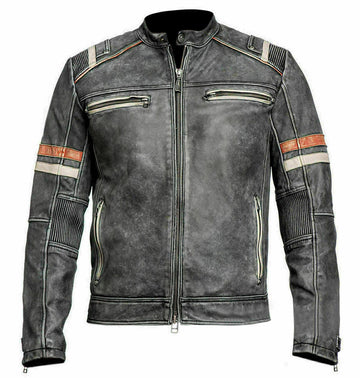 New Men's Retro 2 Cafe Racer Biker Vintage Motorcycle Distressed Moto Leather Jacket