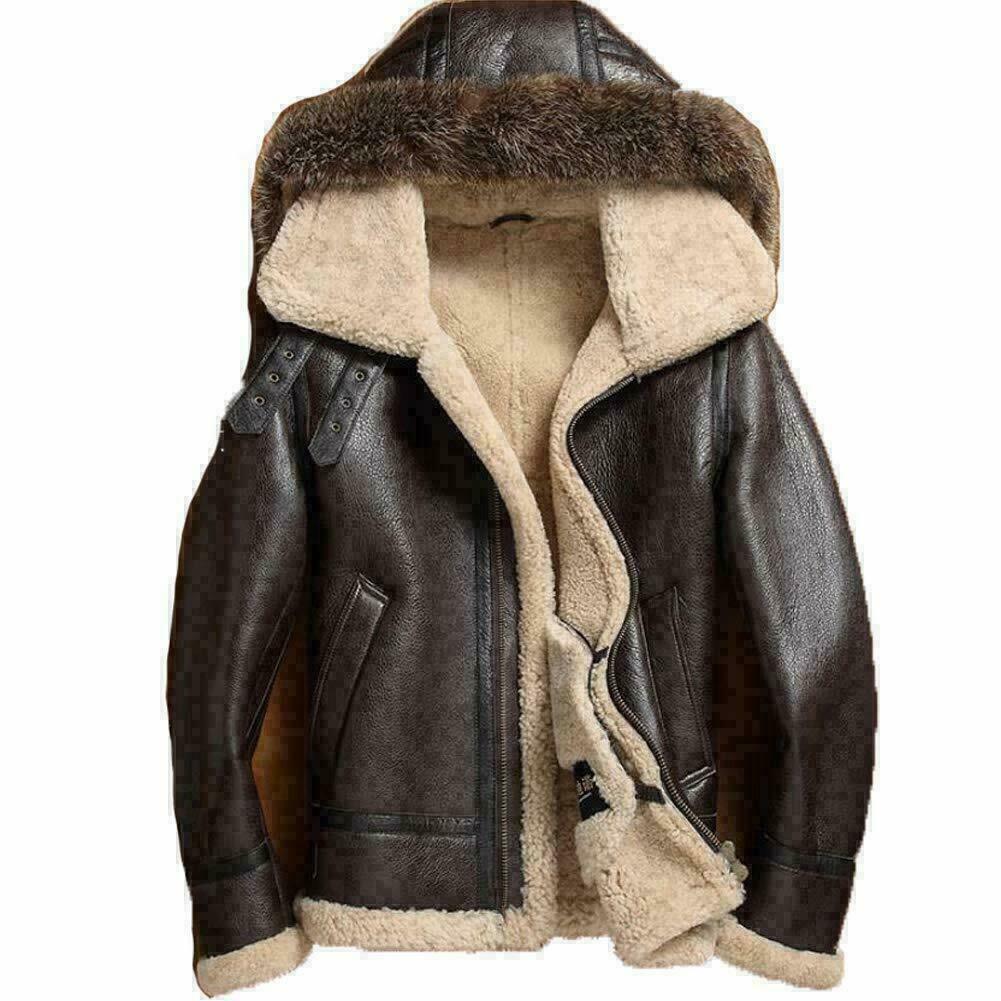 New Flight Aviator Fur Shearing Real Sheepskin B-3 Bomber Leather Jacket For Men