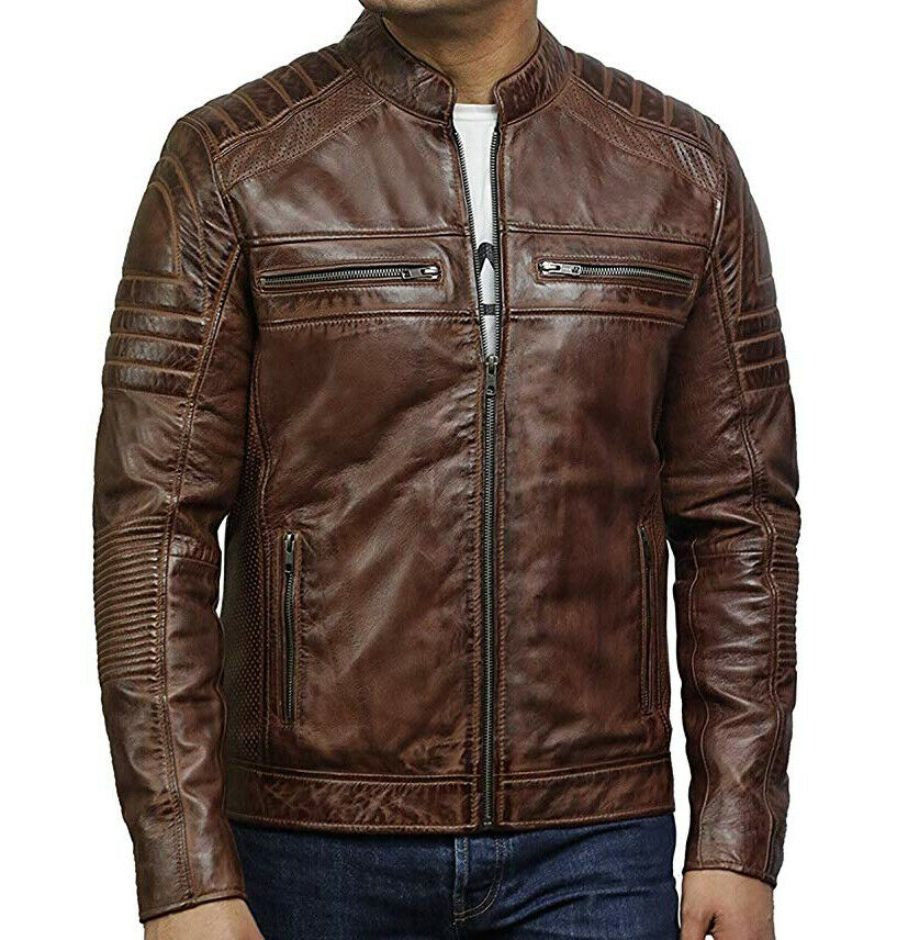 New Men's Leather Jacket Cafe Racer Vintage Distressed, Biker Leather Jacket for men