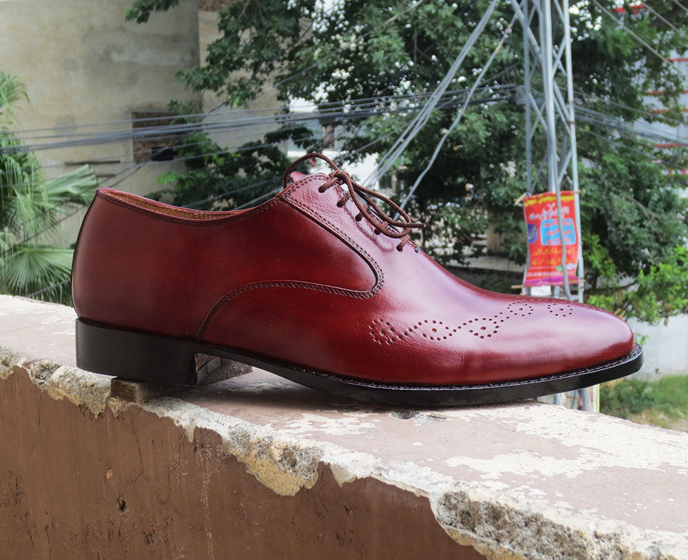 New Handmade Men's Burgundy Brogue Leather Lace Up Shoes, Men Designer Dress Formal Luxury Shoes