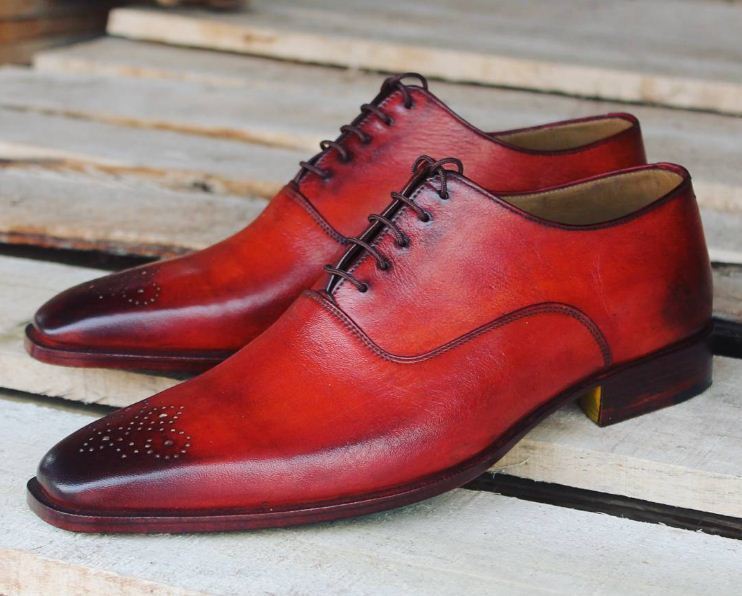 Stylish Handmade Oxfords Burnished Red Leather Formal Shoes,Tuxedo Suit Trendy Dress Shoes