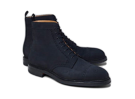 New Stylish Handmade Men's Navy Blue Ankle High Lace Up Suede Boots, Men Formal Cap Toe Suede Boots