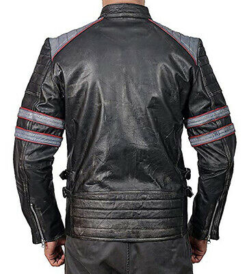 New Cafe Racer Retro Classic Black gray Distressed Biker Leather Jackets For Men