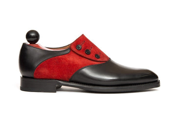 New Stylish Handmade Black &amp; Red Leather Button Loafers for Men, Custom man dress shoes