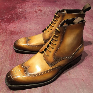 New Handmade Men's Tan Patina Ankle High Boots, Top-Quality Custom-Made Boots