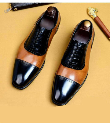 New Stylish Handmade Men's Tan &amp; Black Two-Tone Leather Shoes, Fashion Formal Leather Shoes