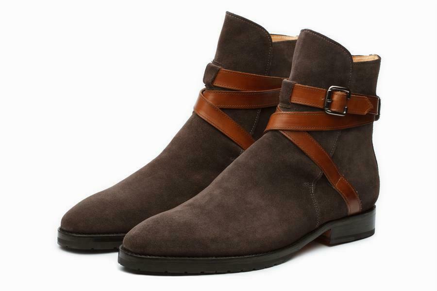 Stylish Men's Handmade Suede &amp; Leather Brown Color Ankle High Jodhpur Boots