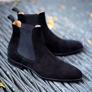 Mens Hand Stitched Ankle High Chelsea Slip On Black Color Fashion Boots, Men’s Designer Boots