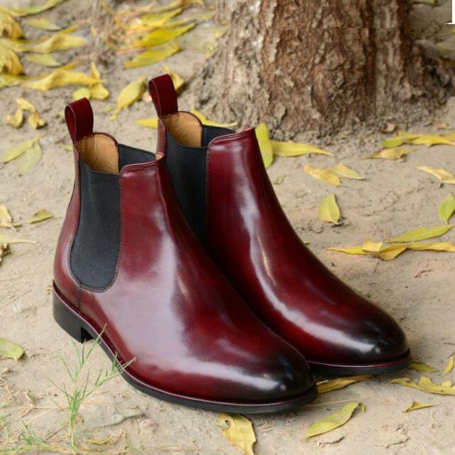 New Handmade Men's burgundy color Leather Chelsea Boots, Men Ankle igh Leather boots