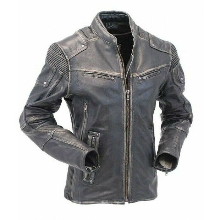 New Men's Cafe Racer Biker Jacket, Vintage Motorcycle Distressed Biker Leather Jacket