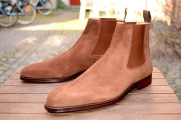 New Stylish Hand Stitched Men's Ankle High Chelsea Slip On Camel Color Fashion Boots