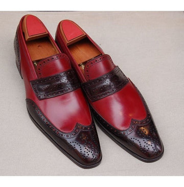 New Men's Handmade Two Tone Formal Shoes, Men Dark Brown And Burgundy Shoes