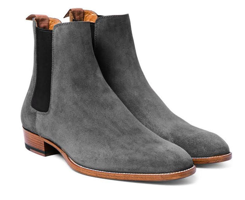 Stylish Men's Handmade Gray Chelsea Suede Stylish Boots, Formal Dress Ankle High Boots