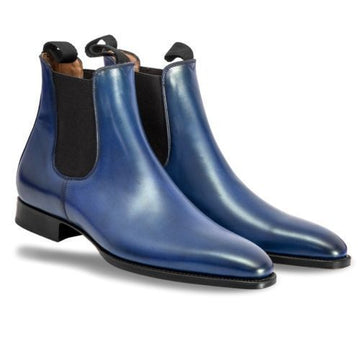 Stylish Men's Handmade blue color Chelsea Leather Boots ,Men Ankle High Leather boots