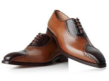 New Men's Handmade Brown & Black Leather Lace up Brogue Shoes, Custom Made men Shoes