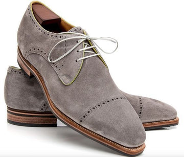 Handmade Men’s Gray Color Suede Leather Shoes, Men Designer Lace Up Shoes