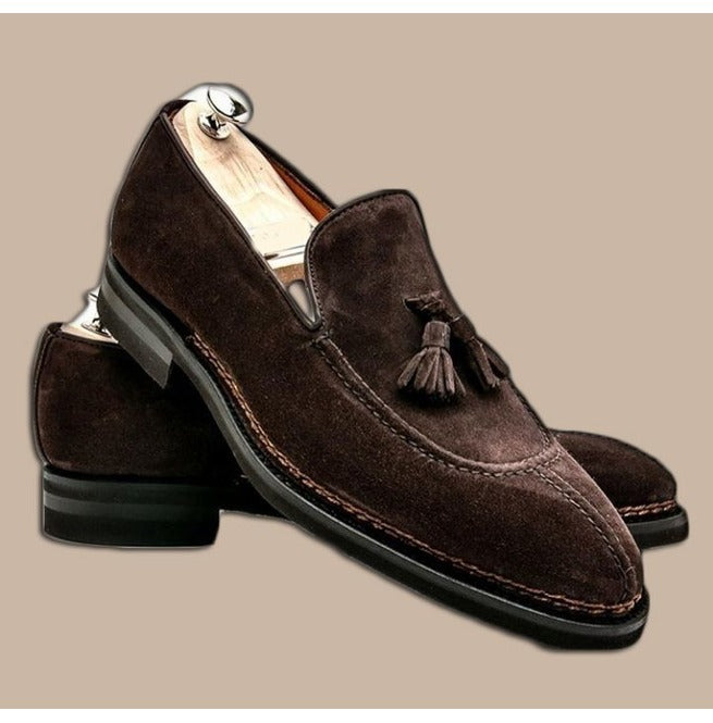 New Stylish Men's Handmade Dark Brown Suede Loafer Slipper Party Dress Fashion Tussles Shoes