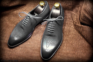 New Stylish Men's Handmade Gray Color Brogue Derby Dress Shoes