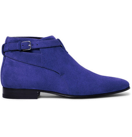 New Stylish Men's Handmade Blue Color Suede Jodhpur Ankle High Buckle Dress Boots