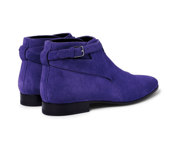 New Stylish Men's Handmade Blue Color Suede Jodhpur Ankle High Buckle Dress Boots