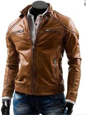 Stylish Handmade Men Brown Leather Fashionable Biker Jacket,New Motorbike Jacket