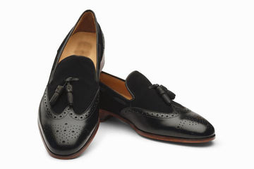 New Super Hot Men's Handmade Tassel &amp; Brogue Loafer black Leather &amp; Suede Dress Shoes