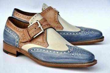 Beautiful Handmade Mens Multi Color Leather Shoes, Men’s Wingtip Brogue Monk Strap Leather Shoes