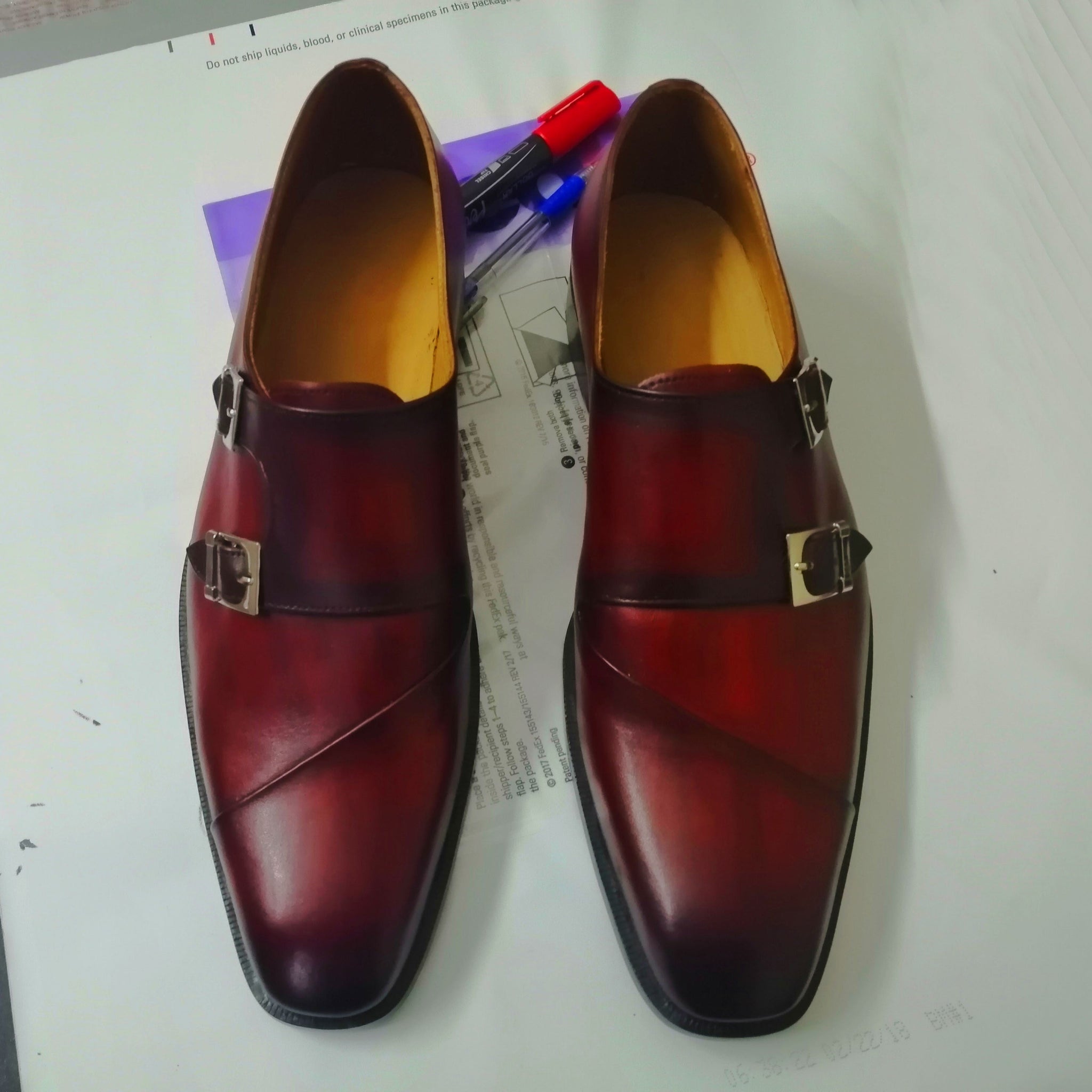 New Stylish Men's Handmade Burgundy Leather Double Monk Strap Dress Formal Shoes