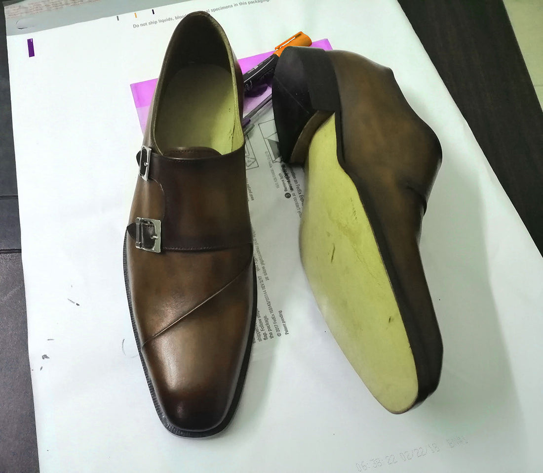 New Stylish Men's Handmade Brown Leather Double Monk Strap Dress Formal Shoes