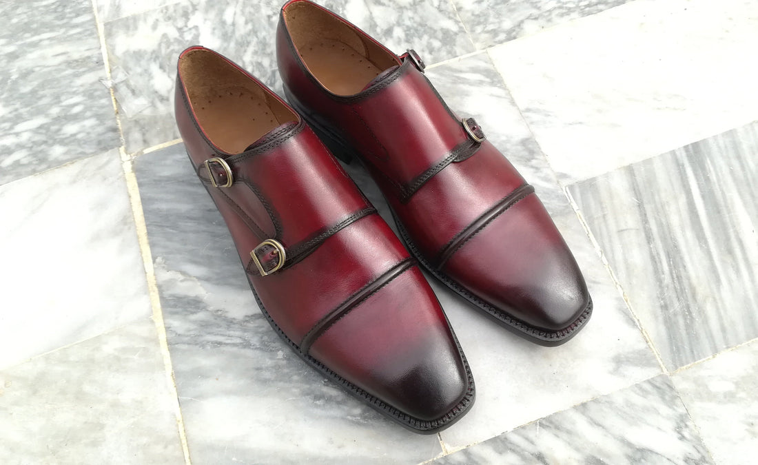 Elegant Mens Handmade Burgundy Color Leather Double Monk Strap Shoes, Men’s Cap Toe Formal Designer Shoes