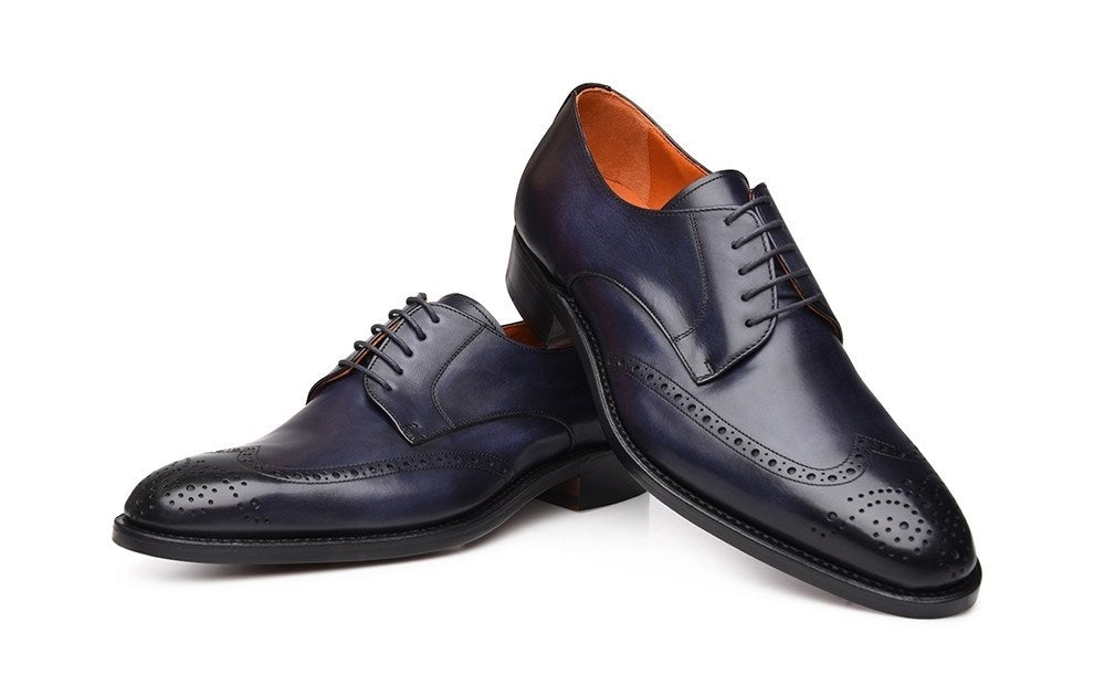 New Stylish Men's Handmade Bluish Purple Leather Wing Tip Brogue Lace Up Dress Shoes