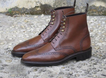 Stylish Handmade Men’s Ankle High Leather Boots, Men’s Brown Wing Tip Brogue Lace Up Boots