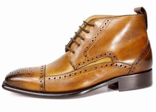 Stylish Handmade Men’s Ankle High Leather Boots, Men’s Brown Brogue Lace Up Boots