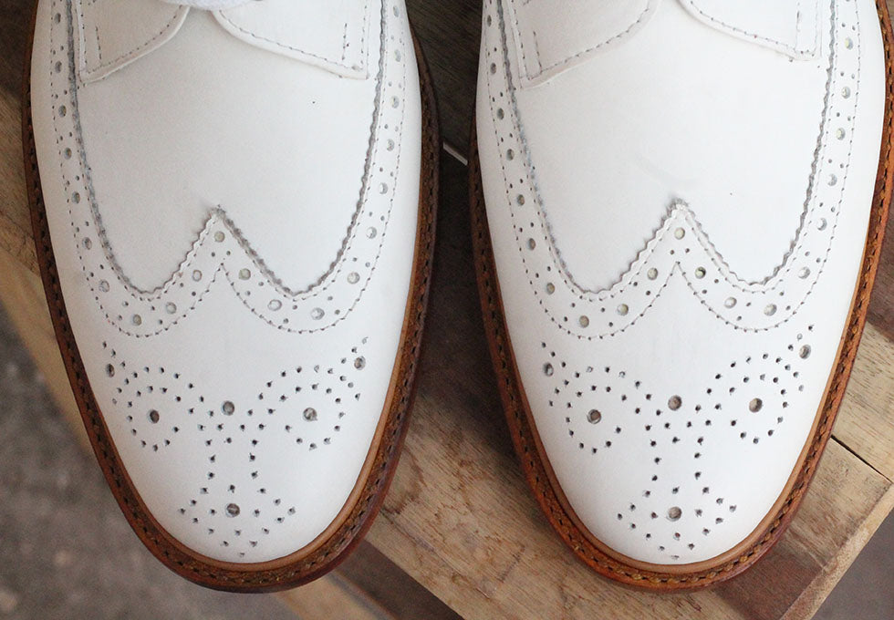 New Stylish Handmade Men's White Leather Wing Tip Brogue Lace Up Dress Shoes