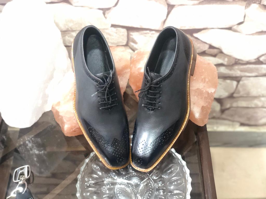 Men’s Handmade Stylish Black Gray Color Brogue Toe Fancy Shoes, Mens Formal Stylish Two-Tone Oxford Leather Shoes