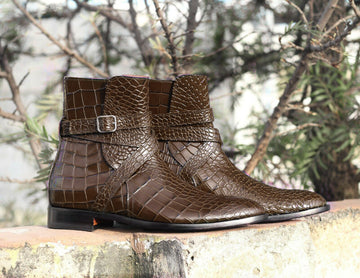 Men's Alligator Textured Leather Jodhpur Boots, Men Fashion Dress Ankle Boots