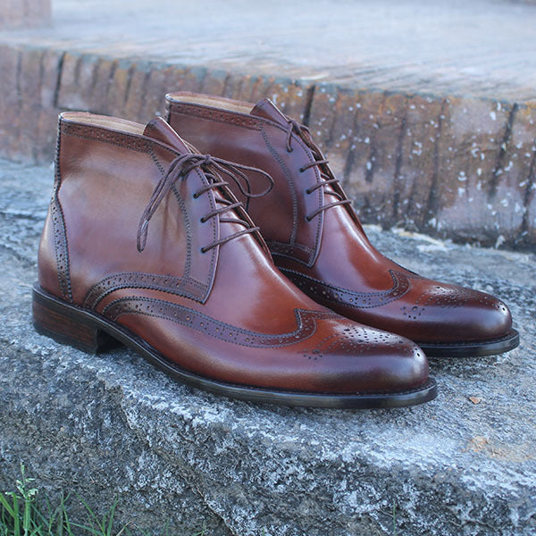 Men's Handmade Elegant Leather Boots, Burgundy brogue Boot, Dress Leather Boots