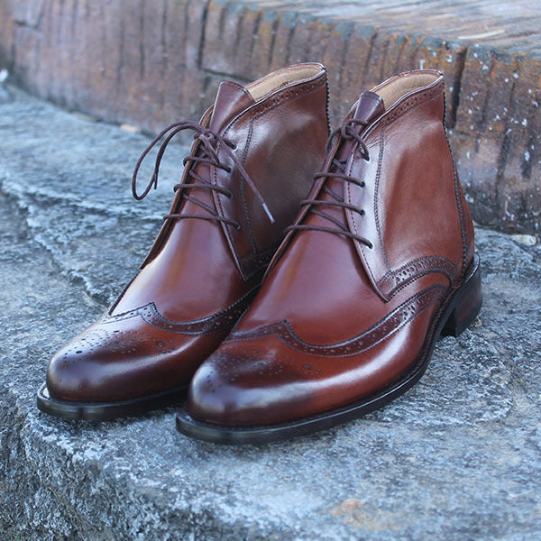 Men's Handmade Elegant Leather Boots, Burgundy brogue Boot, Dress Leather Boots