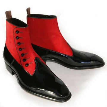 New Stylish Men Handmade Black &amp; Red Leather &amp; Suede Boots, men ankle shoes