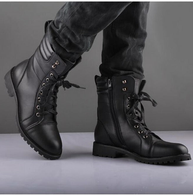 New Handmade men's Black Color Lace Up &amp; Zipper Strap Leather Boot, Men's Formal Boots