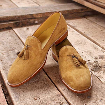 Mens Handmade Stylish Casual Designer Loafer Suede Shoes, Mens Beige Color Designer Shoes