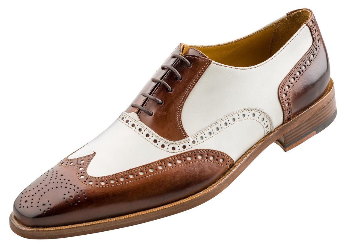 New Stylish Handmade Men's Oxford Burnished Brogue Wingtip Brown &amp; White Leather Shoes