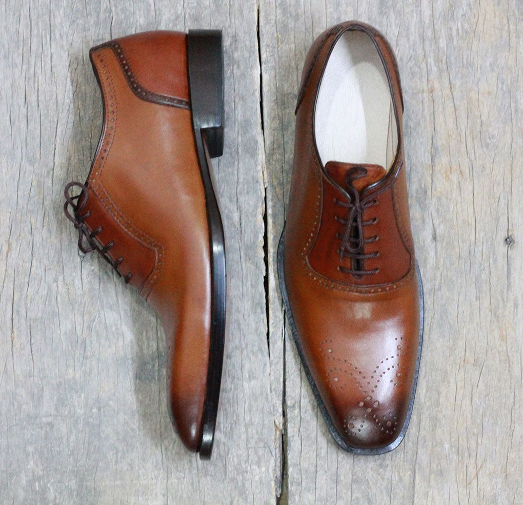 New Handmade Men's Brown Brogue Leather Shoes, Men's Brown Lace Up Dress Shoes