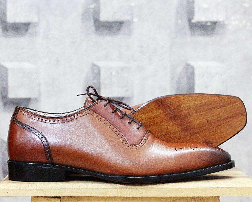 New Handmade Men's Brown Brogue Leather Shoes, Men's Brown Lace Up Dress Shoes