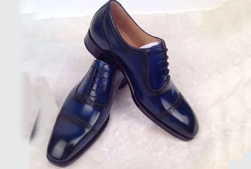 New Handmade Men’s Navy Color Leather Shoes, Men Cap Toe Dress Formal Lace Up Shoes