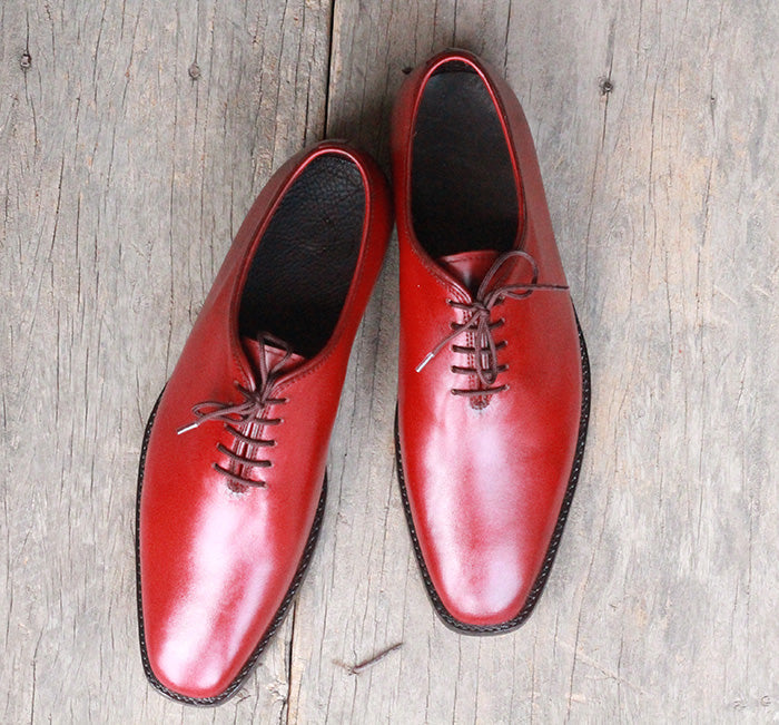 New Handmade Men's Burgundy Whole Cut Leather Shoes, Men Lace Up Dress Formal Shoes