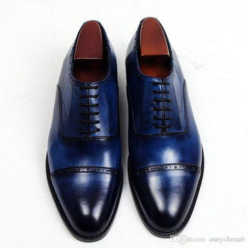 New Handmade Men’s Navy Color Leather Shoes, Men Cap Toe Dress Formal Lace Up Shoes